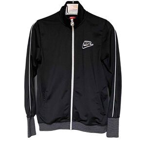 Vintage Nike Y2K Size L Womans Black White Full Zip  Athletic Jacket Sweatshirt
